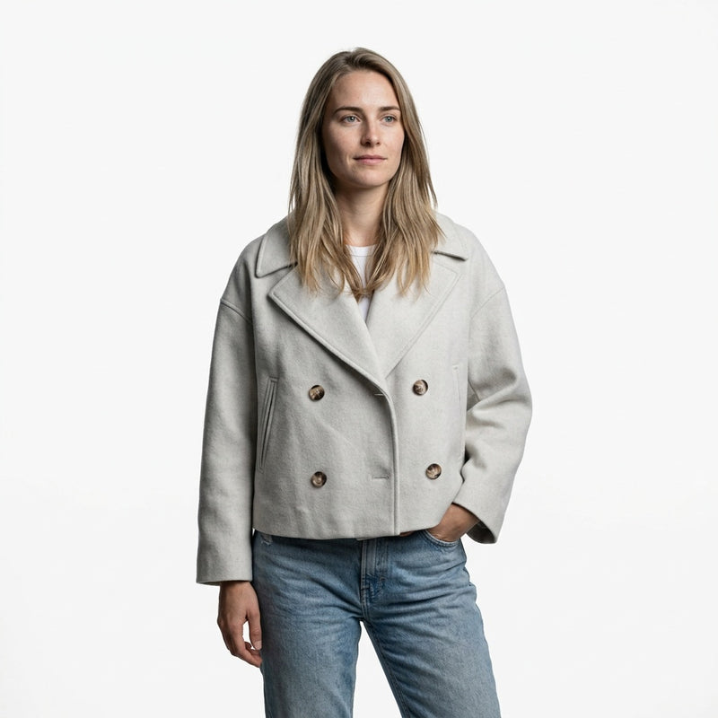 Korte jas dames peacoat beige voorkant