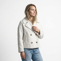 Korte jas dames peacoat beige zijaanzicht