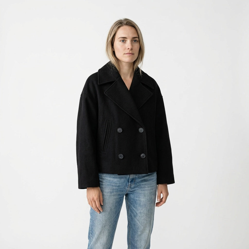 Korte jas dames peacoat zwart