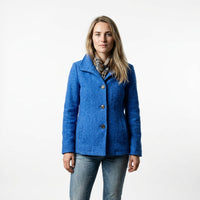 Mantel dames lang met opstaande kraag blauw