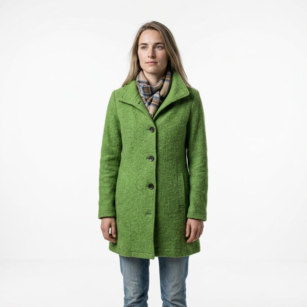 Mantel dames lang met opstaande kraag groen