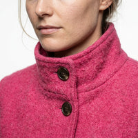Mantel dames lang met opstaande kraag roze detail