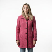 Mantel dames lang met opstaande kraag roze voorkant