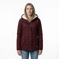 Winterjas dames met teddy capuchon bordeaux
