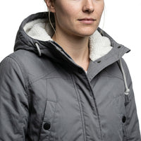 Winterjas dames met teddy capuchon grijs detail