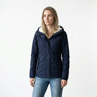 Winterjas dames met teddy capuchon marineblauw